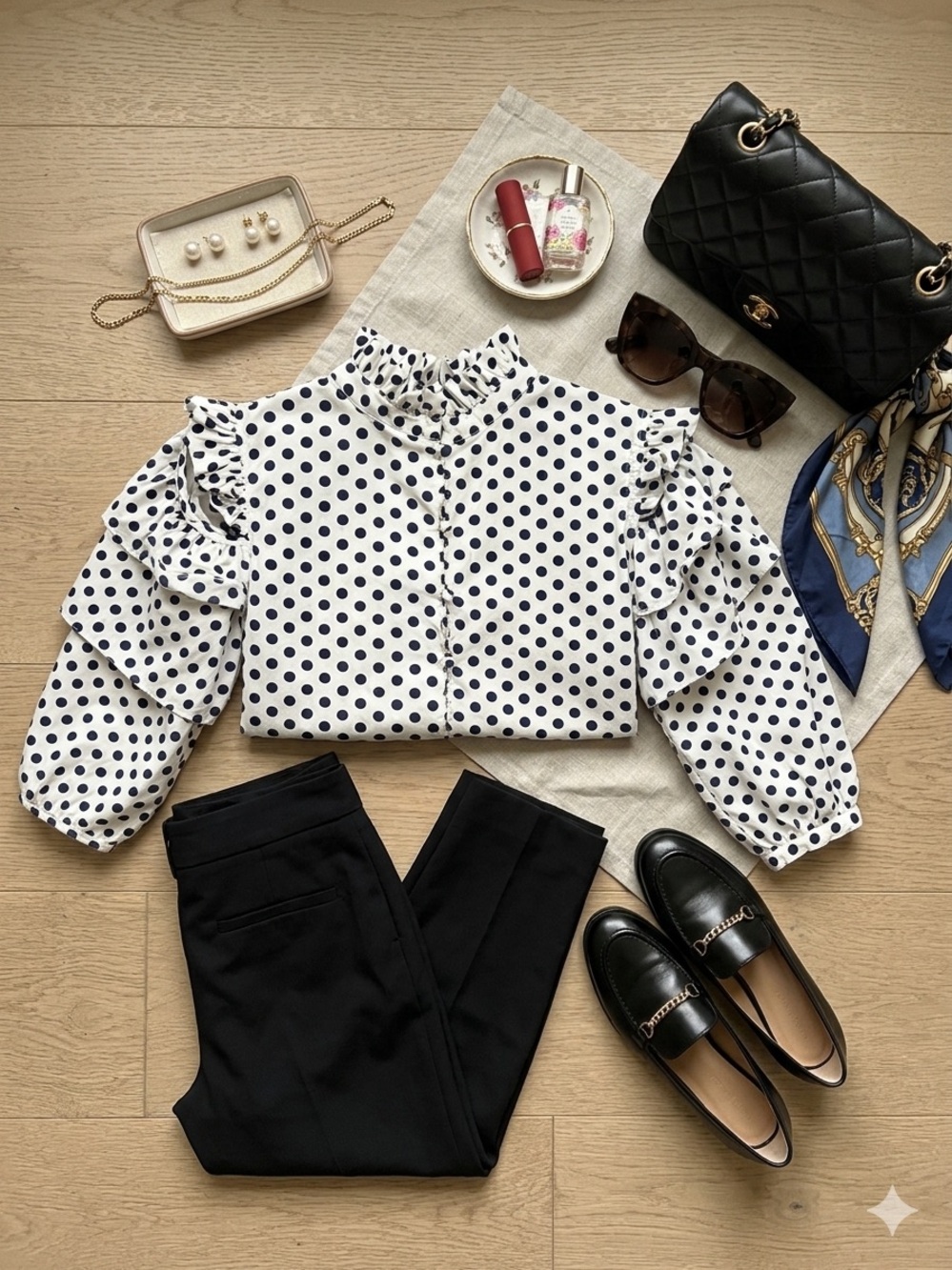 Walter Baker White Navy Polka Dot Ruffle Blouse S Sz S Blue Women Tops Blouses